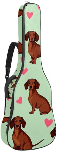 Gitarren-Gigbag, 101,6 cm, 106,7 cm, 1 cm dick, Schaumstoff, weich gepolstert, für Akustik-, E-Bass-, Konzertgitarre, niedliche Pfotenabdrücke mit Fliegen, Herzen, Mehrfarbig 02, 42.9x16.9x4.7 in
