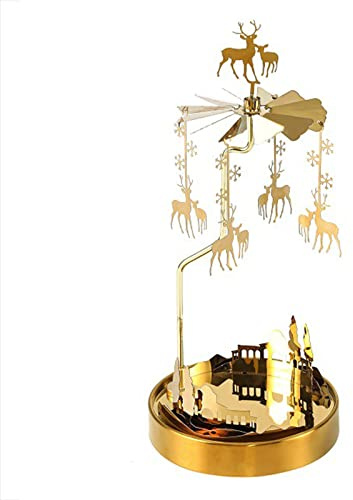 Holzsammlung Rotierender Kerzenhalter Teelichthalter Metall, Rotierender Kerzenständer Teelicht Karussell Geschenk Deko für Weihnachten Valentinstag Hochzeit Party Geburtstag - Schneeflocke Hirsch