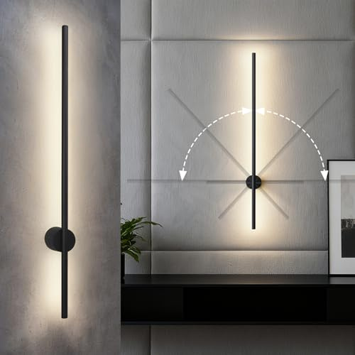 MULANDI Applique Murale Intérieure, Applique Murale Chambre en Aluminium, LED 90CM Noir Rotative 90° IP54 Modern Design 4000K, Noir Mat