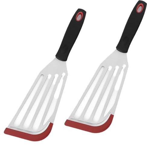Oiieco Fish Turner Spatula 2 Pack, Flexible Silicone-Tip Slotted Fish Slice, Heat Resistant Stainless Steel Spatula for Non Stick Cookware – Ideal for Fish, Eggs, Pancakes