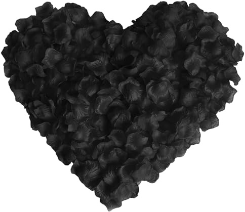DtgEcd 2000 Black Roses, Black Rose Petals for Bedroom Decor, Wedding Anniversary, Romantic Proposal, Artificial Flower Petals, Fake Rose Petals for Valentine's Day, 5.5 Cm*5.8 Cm Polyester Fabric