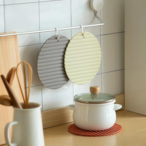 Silikon-Untersetzer - Oval (20 × 18 cm), rutschfest & hitzebeständig bis 220 °C, modernes Design für Geschirr & Tassen (Hellgrau - 2er)