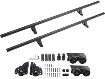 6.6FT Rolling Library Sliding Ladder Hardware Kit – Round Tube Track with Floor Rollers & Brakes, Heavy-Duty Carbon Steel, Easy Installation, Black, No Ladder Included