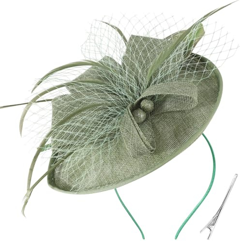 DRESHOW Blomma med Enkel pil Fjäder Fascinatorer Hattpannband och en Gaffelklämma Brudhuvudbonad Derby Fascinator Pillbox Hat Huvudbonad för Flickor och Kvinnor