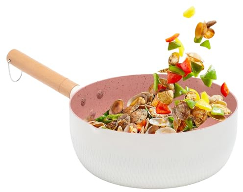 Hitburu Sartén Antiadherente Para Huevos - Sartén De Cerámica Para Cocina,Utensilios De Cocina Domésticos Con Mango De Madera Para Cocinas De Inducción Y Gas