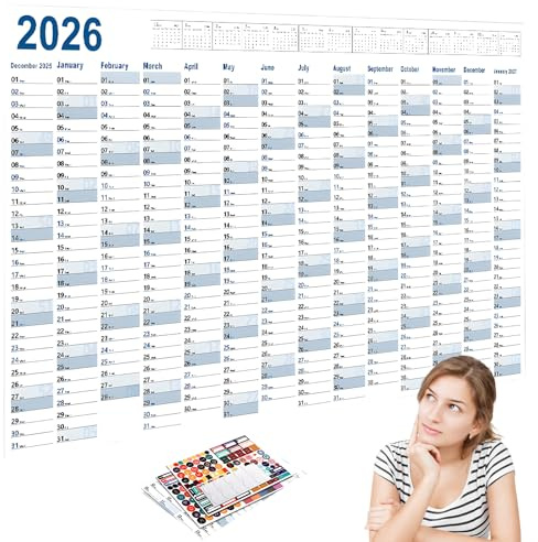 1 Stück Kalender 2026, Wandkalender 2026 Groß, Jahreskalender 2026 Wandkalender Groß, Jahreskalender, Ideal Für Familienplanung, Büroorganisation Und Unterrichtsplanung