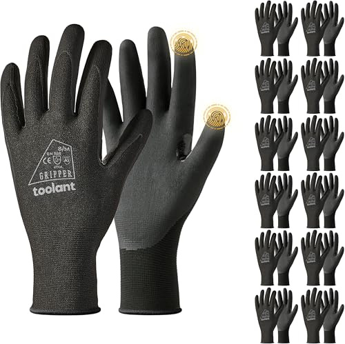 toolant Lot de 12 paires de gants de travail en mousse nitrile Noir Taille M