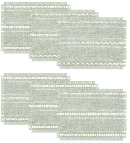 Komforbaa 6er Set Platzsets Rechteckig 45x33cm, Baumwoll-Leinen Gewebte Platzdeckchen, Waschbar rutschfest für Boho Tischdeko & Japanische Küche Grün