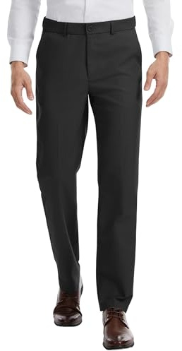 Men's 36 Inseam Tall Classic Fit Dress Pants Expandable-Waist Flex Flat Front Formal Pants Black