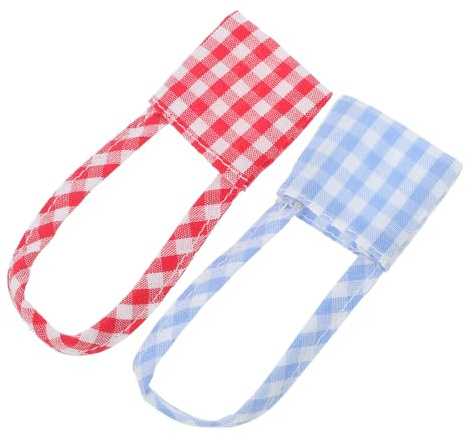 ibasenice 2stücke Mini-Canvas-Tasche für Babypuppen Retro-Karomuster Blau und Rot Praktische Langlebige Konstruktion Verspielter Look