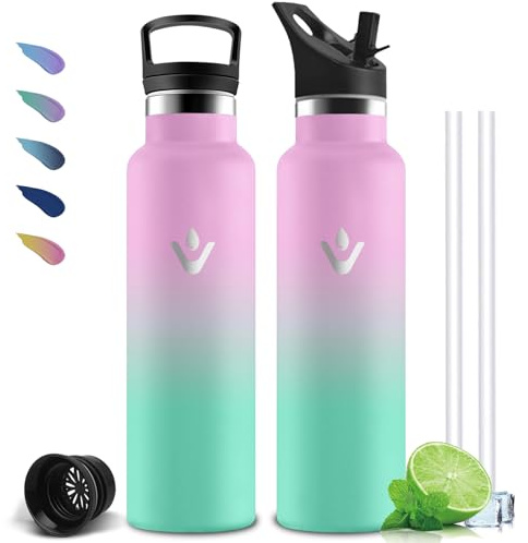 Gourde- 1l- Bouteille Isotherme, Anti Fuite, Gourde Paille, Double Isolation, Gourdes Inox, Acier Inoxydable 18/8, Gourdes sans BPA, pour Randonnée, Yoga, Camping, Aptitude, Sportif