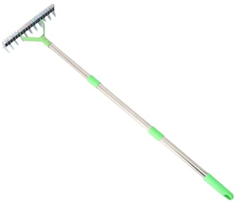 Generic Rastrillo de Paja con Púas Curvas de Acero Rastrillo de Cuidado de Césped de Larga Duración para Techar y Fertilizar Fácil de Montar Jardineros Longitud Total de 52,8 1