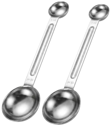 Geukmun Stainless Steel Coffee Scoop, Teaspoon Measuring Spoons, Dual-Ended 5ml & 15ml Tablespoon Measuring Spoon for Protein Powder, Baking, Kitchen Gadgets, 2 Pack