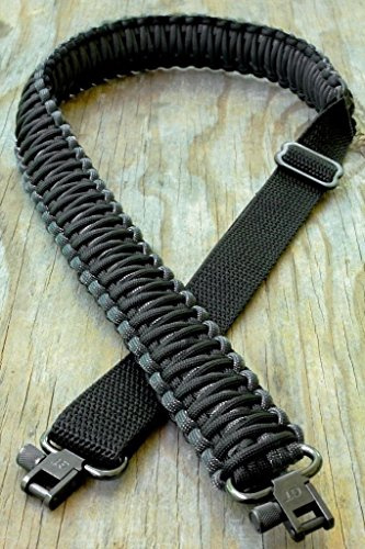 Gewehr-Trageriemen mit 550-Paracord mit Drehgelenken, verstellbar, Schwarz / Grau
