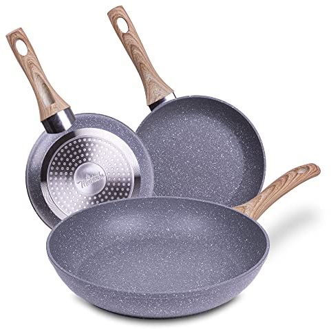 La Moustache - Set 3 Padelle di Alluminio Fuso con Dimensioni di 20/24/28 cm Antiaderente e Professionale, Tutte le Cucine, Induzione, Gas, Piano Cottura Elettrico e Vitroceramica (Quilmes)