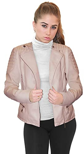 Womens Faux Leather Zip Up Moto Biker Jacket JK5207S DUSTY ROSE L