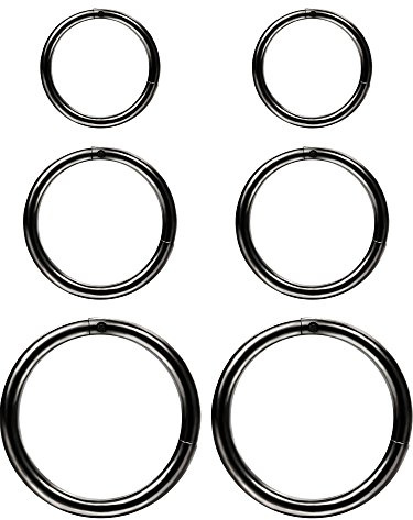 6 Stück 16 Gauge Edelstahl Nasenring Hoop Nahtlos Clicker Ring Ohr Lippen Piercing Schmuck, 3 Größen (Schwarz)