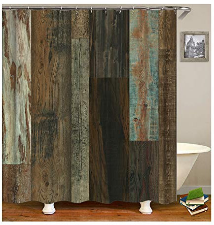 KnSam Anti-Schimmel Wasserdicht Duschvorhang Inkl. 12 Duschvorhangringen Holz Vorhänge An Badewanne Bad Vorhang für Badezimmer 120 X 180 cm