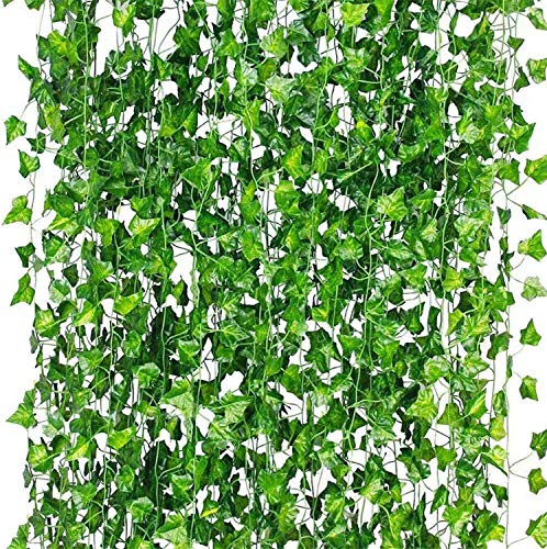 LinTimes Efeu Künstlich 12 Stück Efeu Weinblätter Künstliche Pflanzen Girlande für Hochzeit, Wand, Garten,Weihnachts Dekoration
