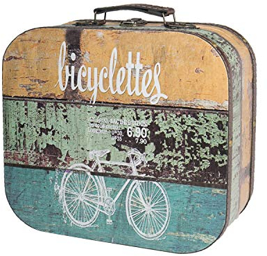 HMF VKO206 Vintage Koffer aus Holz | 25 x 21,5 x 8,5 cm | Klein | Deko Fahrrad