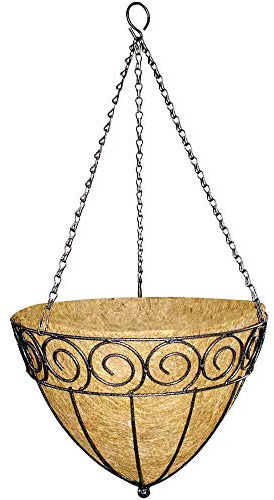 Siena Garden Hängeampel Cone Design schwarz mit Kokoseinlage 35cm