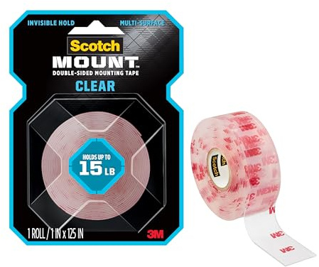 Scotch Cinta, tiras y cuadrados de montaje transparentes de doble cara Scotch-Moun: 1 in. x 125 in. (Claro)