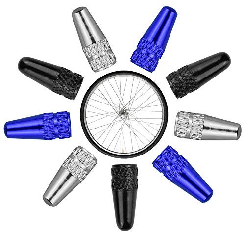 KARAA 9Stück Fahrrad Ventilkappen Französisch für Fahrrad Reifen MTB Rennrad Staubschutzkappen Abdeckung Aluminiumlegierung Schwarz Silber Blau