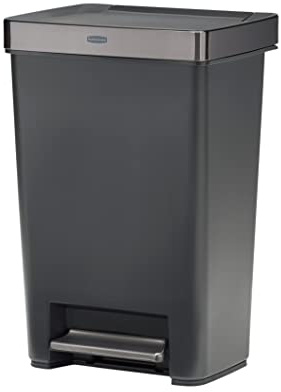 Rubbermaid Premier Series III Step-On Trash Can for Home and Kitchen, with Stainless Steel Rim, 12.4 Gallon, Charcoal, for Home/Kitchen/Garage/Apartment/Office