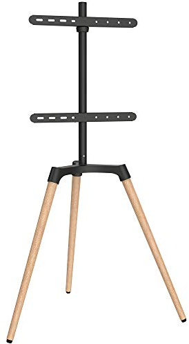 EasyLife – Trípode TV Tipo Caballete de Diseño – Soporte para TV/Monitor hasta 65 y 35 kg – Giro de 140° – Altura Regulable + Gestión de Cables – VESA hasta 400×400 (Negro/Haya Clara)