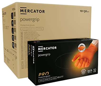 Nitrilhandschuhe orange | M - XXL | Powergrip Einweg Schutzhandschuhe puderfrei latexfrei 2-3x dicker Diamanttextur Nitril-Handschuhe, Größe:L - 500 Stück, Farbe:PowerGrip Orange