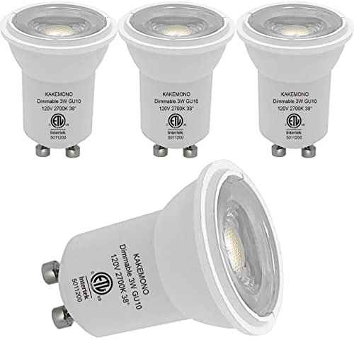 KAKEMONO Dimmable MR11 GU10 Base LED Bulb 35mm Mini/Small Spotlight 120V 3W Track Light, 20watt 35W Halogen Equivalent, Warm White 2700K, Pack of 4