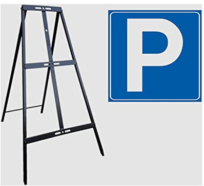 CARTELLO IN LAMIERA SCATOLATA QUADRATO 60X60 cm - P parcheggio - SEGNALE CATARIFRAGENTE CON CAVALLETTO (CARTELLO + CAVALLETTO)