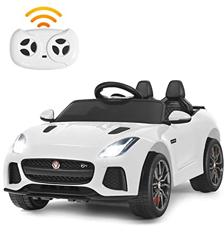 RELAX4LIFE Macchina Elettrica Jaguar F per Bambini 12V, con Telecomando 2.4G e Musica, USB, Luci LED e Clacson, 2 Portiere Apribili, 3 Anni+,107,5 x 66 x 50 cm(BIANCO)