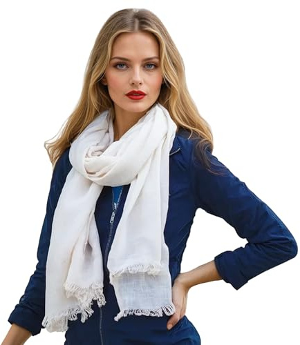 creazioni unique Sciarpa Donna in Fibra di Bamboo Primavera Estate MADE IN ITALY - Foulard Sciarpa Donna Leggera e Traspirante (Bianco)