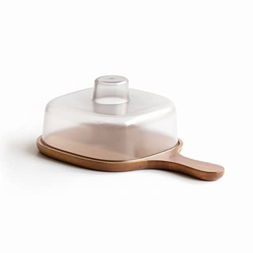 Lacor - 62004 - Käsemaschine, Behälter für Käse und andere Lebensmittel, Decke aus opakem Kunststoff, Basis aus Naturakazienholz, opaker Deckel, BPA-frei, 21.5 x 18.5 cm, Höhe 10 cm