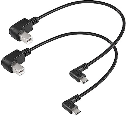 SinLoon 2 Pack USB C Printer Cable Right Angled USB B to Type C Cord 11.8inch USB B Male to USB C Male for Printer,MIDI Controller,Scanner (L+L)