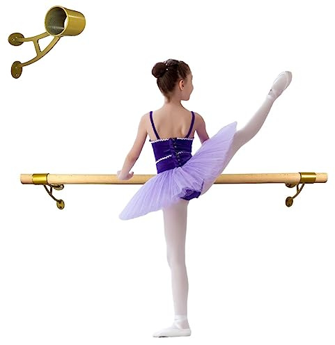 Balançoire Ballet Barre 8 FT Long 2.0” Diameter for Kids and Adults, Premium American Wood Wall Mounted Ballet Bar for Home/Studio Ballet Barre Dance Equipment Ballet Training Barre, GOLD (A) Brackets