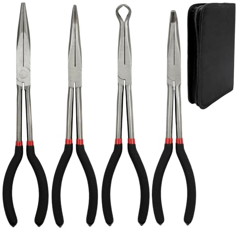 LYFJXX 4 PCS 11 Needle Nose Pliers with Bag,Straight Long Needle Nose Pliers,45/90 Degree Curved Pliers for Wire Bending,Shaping,Trimming