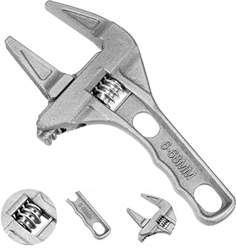 HoitoDeals Adjustable Spanner Wrench, 6-68mm Opening Wide Jaw Spanners For Bathroom Washbasin Tap Plumbing Basin Wrench Hand Tools (1Pcs Silver)