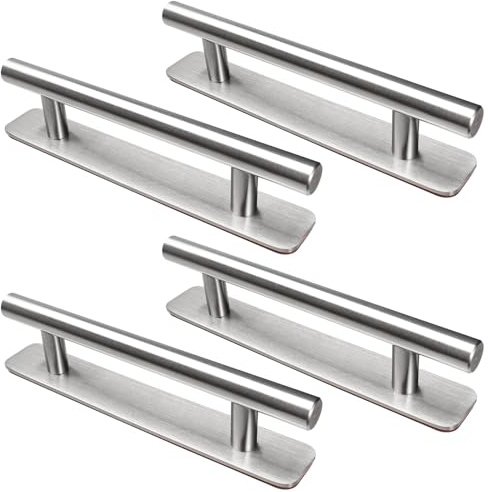 LYCXAMES 4 Stück Selbstklebende Möbelgriffe, Edelstahl Schrankgriffe, Ohne Bohren Griffe, Türgriffe, Schubladengriffe für Küchenschränke, Schiebetüren, Balkontür, Fenster, 128mm, Silber