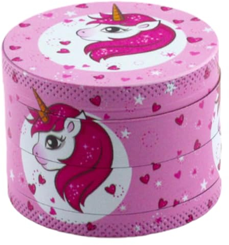 Evergreen Labs Pink Unicorn Design Metal Grinder Diameter 50mm 4 Piece with Strainer Herb Grinder for Fresh Herbs Crusher Zinc Alloy Good for Pine Nuts and Chilli Peppers