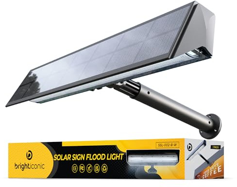 Brighticonic Solar Sign Lights Outdoor Black – LED Solar Sign Light for House Numbers & Real Estate Signs – 13 Cool White Floodlight, IP65 Waterproof, Dusk to Dawn Solar Mailbox Light