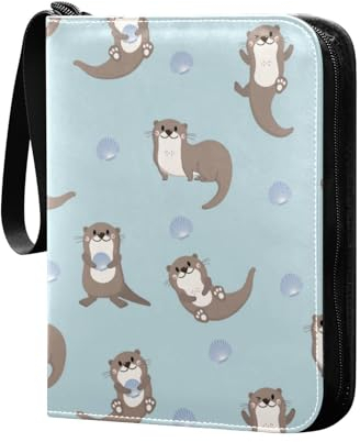 Süßes Otter Shellfish Sammelkartenalbum 4 Taschen Kartenordner 50 Seiten 400 Karten PU Reißverschluss Kartenbinder Aufbewahrungshalter für Sportspielkarte