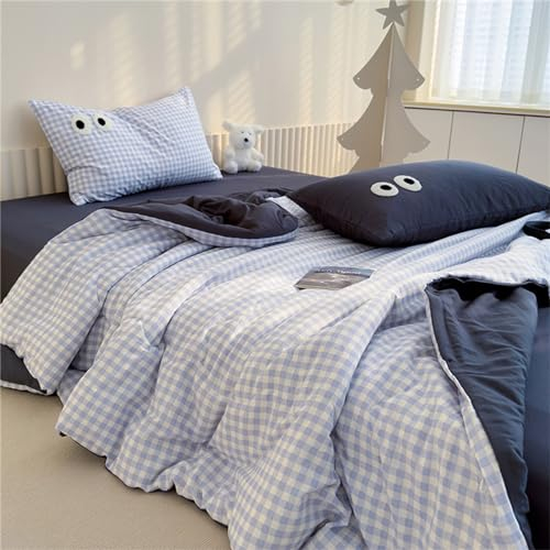 Chickwin Impresión Plaid Rayas Colcha Acolchada Verano, Colchas Acolchadas Colcha para Cama Reversible Cubrecama Cómoda Cubrecamas para Cama Individual Matrimonio (150x200cm,Tartán Azul)