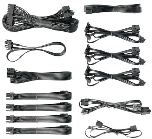 Nfortec Kit de Cables PSU Sagitta 1000W, Gestión de Cables,Alimentacion Modular, Extension certificados, Conectores ATX de 24 Pines, SATA PCI-E (6 + 2 Pines) EPS (8 Pines), Cable RGB