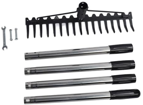 Garden Rake Heavy Duty Bow Rake 17 Teeth Multifunctional Adjustable Metal Head Rake Detachable Tool Used for Leveling Soil Collecting Leaves (4 Sections)