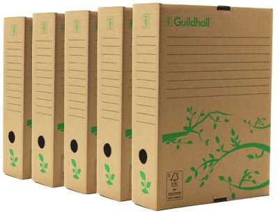 Exacompta Guildhall A4 Archiving Box Storage File Organiser, Pack of 5, Cardboard, Robust Home Office Stationery Eco Box For Documents and Files - 225/0001Z