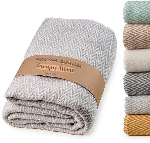 Coperta matrimoniale multiuso in cotone, telo copridivano elegante e resistente, ideale come trapunta letto singolo o coperta divano per tutte le stagioni (Grigio Chiaro, 230x260 cm)