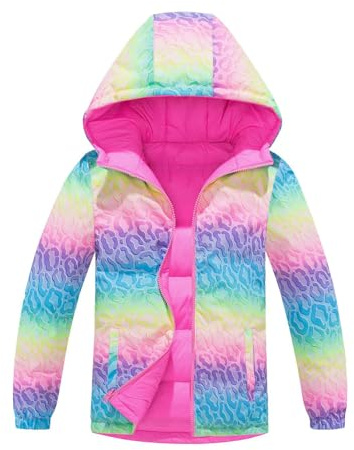 DAWILS Veste Softshell Fille Polaire Imperméable Veste de Pluie de Sport Enfant Hiver Déperlante et Coupe-vent Manteaux Arc-en-ciel Rose Blouson Ski à Capuche 11-12 Ans