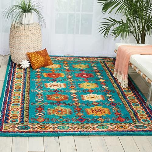 Lord of Rugs Vibrant Wool Rug for Living Room, Bedroom, Dining Room Bold Multi Colours Hand Tufted Rug VIB09 Teal, Medium 122x183 cm (4'x6')